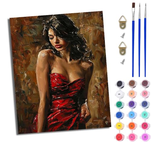 WJWWANG Malen Nach Zahlen ErwachseneElegantes schönes Mädchen DIY Handgemalt Ölgemälde Kit für Anfänger und Erwachsene Mit 3-Pinseln und Acrylfarbe Ohne Rahmen 40X50CM von WJWWANG