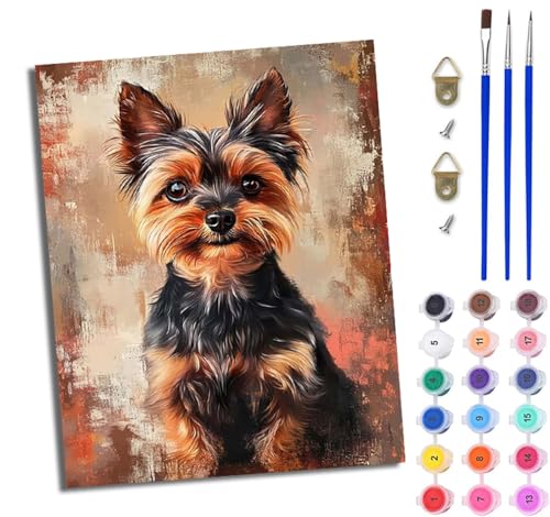 WJWWANG Malen Nach Zahlen ErwachseneEntzückender Yorkshire Terrier DIY Handgemalt Ölgemälde Kit für Anfänger und Erwachsene Mit 3-Pinseln und Acrylfarbe Ohne Rahmen 40X50CM von WJWWANG