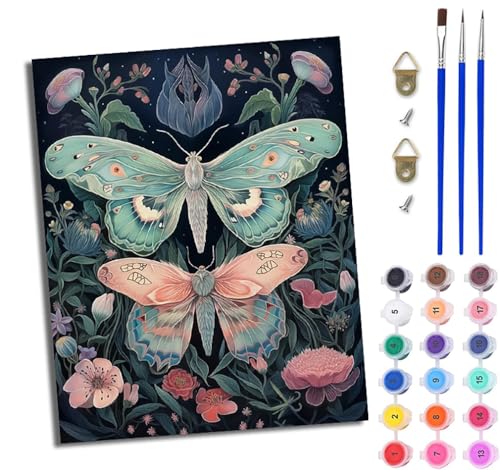WJWWANG Malen Nach Zahlen ErwachseneFantasie Schmetterling Blumen DIY Handgemalt Ölgemälde Kit für Anfänger und Erwachsene Mit 3-Pinseln und Acrylfarbe Ohne Rahmen 40X50CM von WJWWANG
