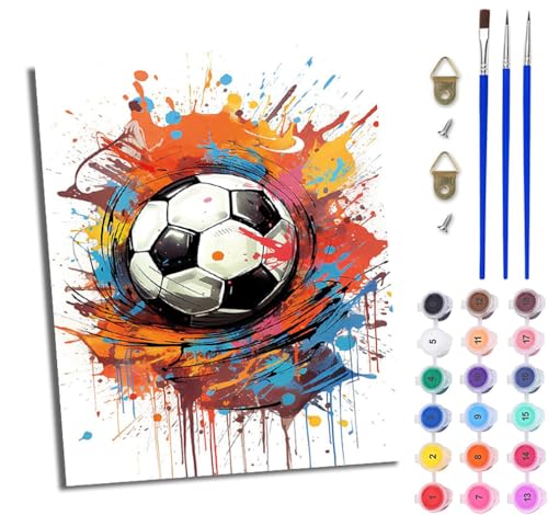 WJWWANG Malen Nach Zahlen ErwachseneFarbspritzer Fußball DIY Handgemalt Ölgemälde Kit für Anfänger und Erwachsene Mit 3-Pinseln und Acrylfarbe Ohne Rahmen 40X50CM von WJWWANG