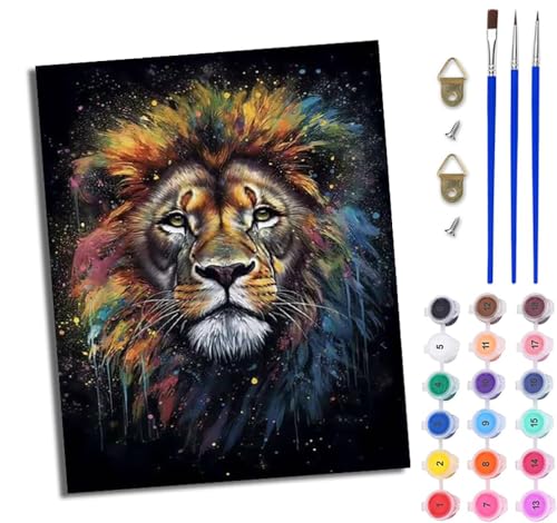 WJWWANG Malen Nach Zahlen ErwachseneFarbtintenstrahldrucker Löwe DIY Handgemalt Ölgemälde Kit für Anfänger und Erwachsene Mit 3-Pinseln und Acrylfarbe Ohne Rahmen 40X50CM von WJWWANG