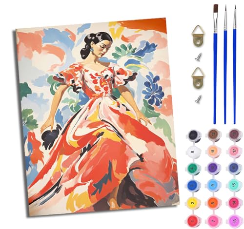 WJWWANG Malen Nach Zahlen ErwachseneFlamenco tanzende Schönheit DIY Handgemalt Ölgemälde Kit für Anfänger und Erwachsene Mit 3-Pinseln und Acrylfarbe Ohne Rahmen 40X50CM von WJWWANG
