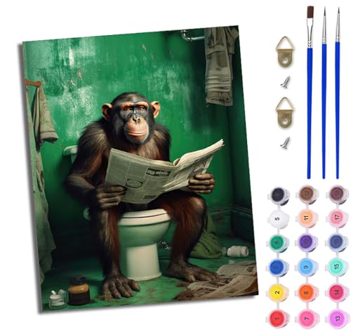 WJWWANG Malen Nach Zahlen ErwachseneGorillas auf der Toilette DIY Handgemalt Ölgemälde Kit für Anfänger und Erwachsene Mit 3-Pinseln und Acrylfarbe Ohne Rahmen 40X50CM von WJWWANG