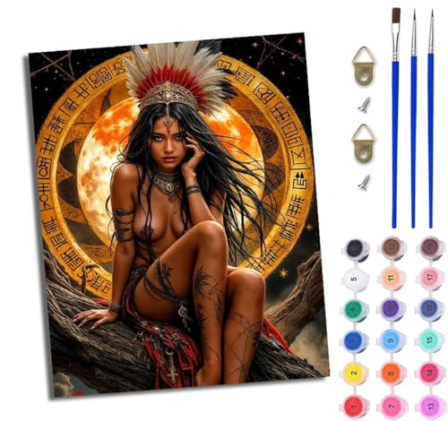 WJWWANG Malen Nach Zahlen ErwachseneIndische Tattoo-Schönheit DIY Handgemalt Ölgemälde Kit für Anfänger und Erwachsene Mit 3-Pinseln und Acrylfarbe Ohne Rahmen 40X50CM von WJWWANG