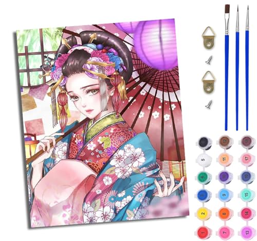 WJWWANG Malen Nach Zahlen ErwachseneJapanisches Oiran-Mädchen DIY Handgemalt Ölgemälde Kit für Anfänger und Erwachsene Mit 3-Pinseln und Acrylfarbe Ohne Rahmen 40X50CM von WJWWANG