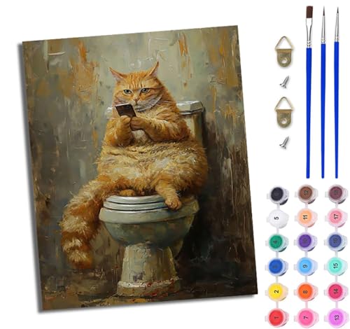 WJWWANG Malen Nach Zahlen ErwachseneKatze spielt mit Handy in der Toilette DIY Handgemalt Ölgemälde Kit für Anfänger und Erwachsene Mit 3-Pinseln und Acrylfarbe Ohne Rahmen 40X50CM WJWWANG Malen Nach Zahlen ErwachseneKatze spielt mit Handy in der Toilette DIY Handgemalt Ölgemälde Kit für Anfänger und Erwachsene Mit 3-Pinseln und Acrylfarbe Ohne Rahmen 40X50CM von WJWWANG