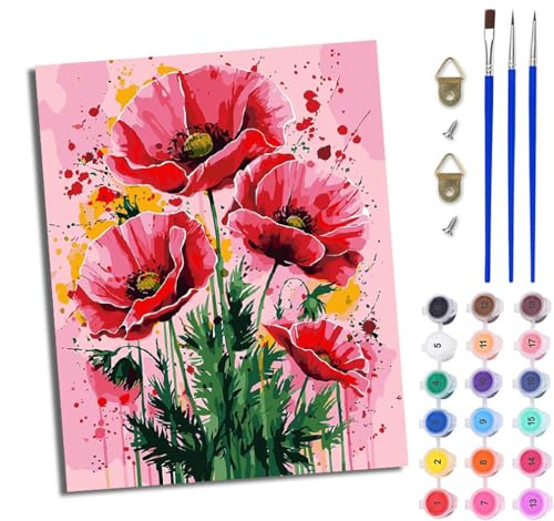 WJWWANG Malen Nach Zahlen ErwachseneLebendige Mohnblüten DIY Handgemalt Ölgemälde Kit für Anfänger und Erwachsene Mit 3-Pinseln und Acrylfarbe Ohne Rahmen 40X50CM WJWWANG Malen Nach Zahlen ErwachseneLebendige Mohnblüten DIY Handgemalt Ölgemälde Kit für Anfänger und Erwachsene Mit 3-Pinseln und Acrylfarbe Ohne Rahmen 40X50CM von WJWWANG