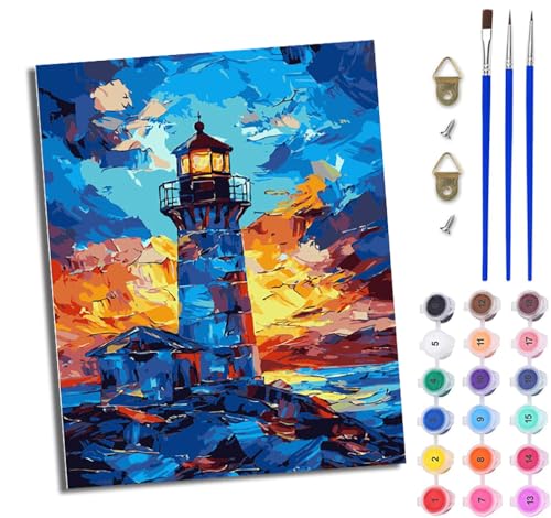 WJWWANG Malen Nach Zahlen ErwachseneLeuchtfeuer der modernen Kunst DIY Handgemalt Ölgemälde Kit für Anfänger und Erwachsene Mit 3-Pinseln und Acrylfarbe Ohne Rahmen 40X50CM von WJWWANG