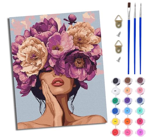 WJWWANG Malen Nach Zahlen ErwachseneLila Blumenmädchen DIY Handgemalt Ölgemälde Kit für Anfänger und Erwachsene Mit 3-Pinseln und Acrylfarbe Ohne Rahmen 40X50CM WJWWANG Malen Nach Zahlen ErwachseneLila Blumenmädchen DIY Handgemalt Ölgemälde Kit für Anfänger und Erwachsene Mit 3-Pinseln und Acrylfarbe Ohne Rahmen 40X50CM von WJWWANG