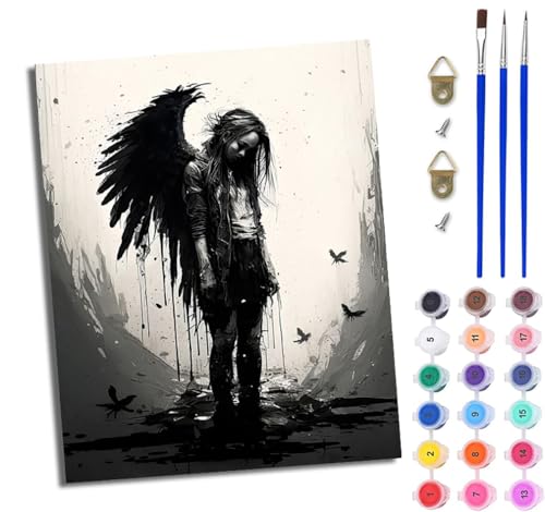 WJWWANG Malen Nach Zahlen ErwachseneMädchen mit verlorenen Flügeln DIY Handgemalt Ölgemälde Kit für Anfänger und Erwachsene Mit 3-Pinseln und Acrylfarbe Ohne Rahmen 40X50CM von WJWWANG