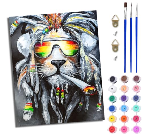 WJWWANG Malen Nach Zahlen ErwachseneReggae Culture Lion DIY Handgemalt Ölgemälde Kit für Anfänger und Erwachsene Mit 3-Pinseln und Acrylfarbe Ohne Rahmen 40X50CM von WJWWANG