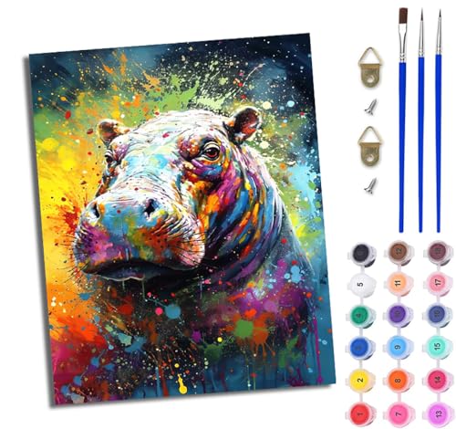 WJWWANG Malen Nach Zahlen ErwachseneRhino im Tintenstrahl-Stil DIY Handgemalt Ölgemälde Kit für Anfänger und Erwachsene Mit 3-Pinseln und Acrylfarbe Ohne Rahmen 40X50CM von WJWWANG