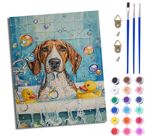 WJWWANG Malen Nach Zahlen ErwachseneSchaumbad Beagle DIY Handgemalt Ölgemälde Kit für Anfänger und Erwachsene Mit 3-Pinseln und Acrylfarbe Ohne Rahmen 40X50CM von WJWWANG