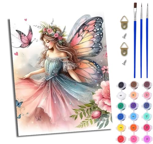WJWWANG Malen Nach Zahlen ErwachseneSchmetterlingsfee DIY Handgemalt Ölgemälde Kit für Anfänger und Erwachsene Mit 3-Pinseln und Acrylfarbe Ohne Rahmen 40X50CM von WJWWANG