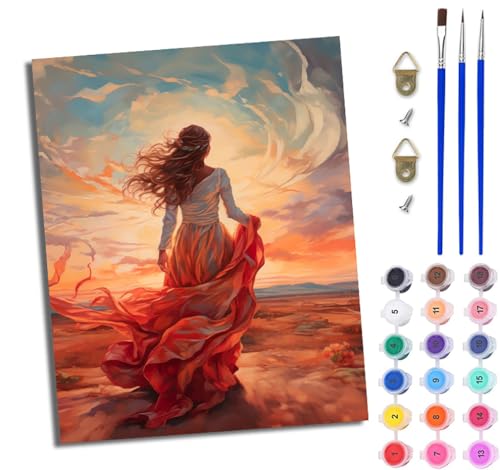 WJWWANG Malen Nach Zahlen ErwachseneSchönes Mädchen zurück DIY Handgemalt Ölgemälde Kit für Anfänger und Erwachsene Mit 3-Pinseln und Acrylfarbe Ohne Rahmen 40X50CM von WJWWANG