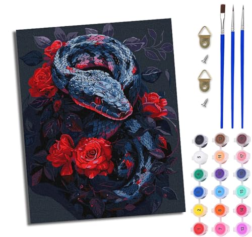 WJWWANG Malen Nach Zahlen ErwachseneSchwarze Schlange und rote Rose DIY Handgemalt Ölgemälde Kit für Anfänger und Erwachsene Mit 3-Pinseln und Acrylfarbe Ohne Rahmen 40X50CM WJWWANG Malen Nach Zahlen ErwachseneSchwarze Schlange und rote Rose DIY Handgemalt Ölgemälde Kit für Anfänger und Erwachsene Mit 3-Pinseln und Acrylfarbe Ohne Rahmen 40X50CM von WJWWANG