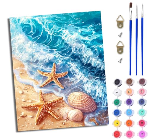 WJWWANG Malen Nach Zahlen ErwachseneStrand Ozean Seestern DIY Handgemalt Ölgemälde Kit für Anfänger und Erwachsene Mit 3-Pinseln und Acrylfarbe Ohne Rahmen 40X50CM WJWWANG Malen Nach Zahlen ErwachseneStrand Ozean Seestern DIY Handgemalt Ölgemälde Kit für Anfänger und Erwachsene Mit 3-Pinseln und Acrylfarbe Ohne Rahmen 40X50CM von WJWWANG