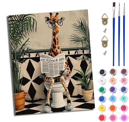 WJWWANG Malen Nach Zahlen ErwachseneSüße Giraffe auf der Toilette DIY Handgemalt Ölgemälde Kit für Anfänger und Erwachsene Mit 3-Pinseln und Acrylfarbe Ohne Rahmen 40X50CM WJWWANG Malen Nach Zahlen ErwachseneSüße Giraffe auf der Toilette DIY Handgemalt Ölgemälde Kit für Anfänger und Erwachsene Mit 3-Pinseln und Acrylfarbe Ohne Rahmen 40X50CM von WJWWANG