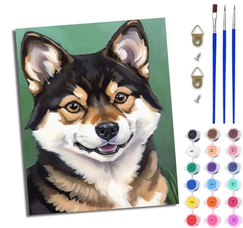 WJWWANG Malen Nach Zahlen ErwachseneSüßer japanischer Shiba Inu DIY Handgemalt Ölgemälde Kit für Anfänger und Erwachsene Mit 3-Pinseln und Acrylfarbe Ohne Rahmen 40X50CM von WJWWANG