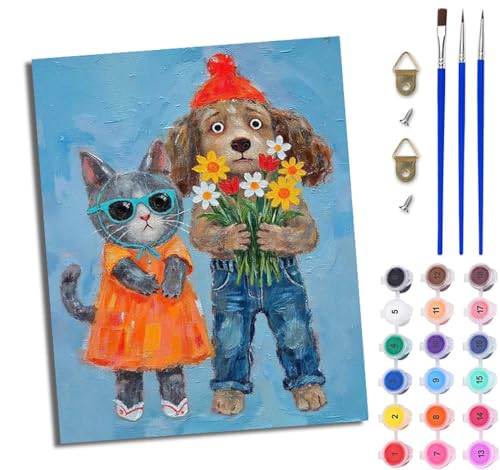 WJWWANG Malen Nach Zahlen ErwachseneSüßes Tierpaar DIY Handgemalt Ölgemälde Kit für Anfänger und Erwachsene Mit 3-Pinseln und Acrylfarbe Ohne Rahmen 40X50CM von WJWWANG