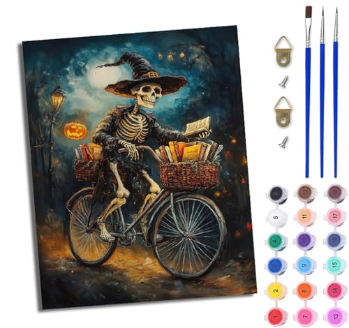 WJWWANG Malen Nach Zahlen ErwachseneTag der Toten Skelettrahmen DIY Handgemalt Ölgemälde Kit für Anfänger und Erwachsene Mit 3-Pinseln und Acrylfarbe Ohne Rahmen 40X50CM von WJWWANG