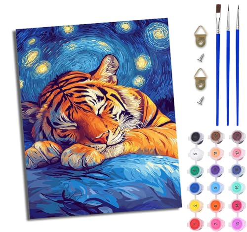 WJWWANG Malen Nach Zahlen ErwachseneTiger schläft im Mondlicht DIY Handgemalt Ölgemälde Kit für Anfänger und Erwachsene Mit 3-Pinseln und Acrylfarbe Ohne Rahmen 40X50CM WJWWANG Malen Nach Zahlen ErwachseneTiger schläft im Mondlicht DIY Handgemalt Ölgemälde Kit für Anfänger und Erwachsene Mit 3-Pinseln und Acrylfarbe Ohne Rahmen 40X50CM von WJWWANG