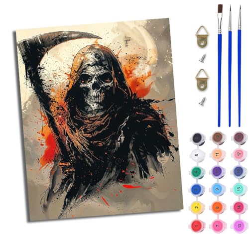 WJWWANG Malen Nach Zahlen ErwachseneTodesschädel-Sense DIY Handgemalt Ölgemälde Kit für Anfänger und Erwachsene Mit 3-Pinseln und Acrylfarbe Ohne Rahmen 40X50CM WJWWANG Malen Nach Zahlen ErwachseneTodesschädel-Sense DIY Handgemalt Ölgemälde Kit für Anfänger und Erwachsene Mit 3-Pinseln und Acrylfarbe Ohne Rahmen 40X50CM von WJWWANG