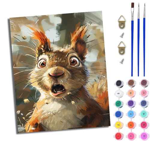 WJWWANG Malen Nach Zahlen ErwachseneÜberraschter Hase DIY Handgemalt Ölgemälde Kit für Anfänger und Erwachsene Mit 3-Pinseln und Acrylfarbe Ohne Rahmen 40X50CM von WJWWANG