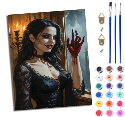 WJWWANG Malen Nach Zahlen ErwachseneVampir kaltblütiges Mädchen DIY Handgemalt Ölgemälde Kit für Anfänger und Erwachsene Mit 3-Pinseln und Acrylfarbe Ohne Rahmen 40X50CM von WJWWANG