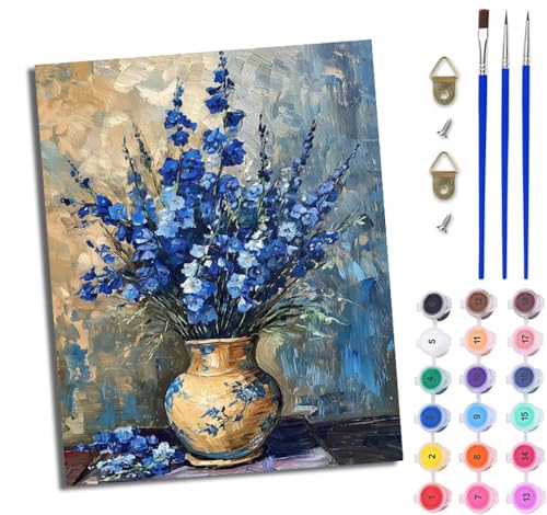WJWWANG Malen Nach Zahlen ErwachseneVase mit blauen Blumen DIY Handgemalt Ölgemälde Kit für Anfänger und Erwachsene Mit 3-Pinseln und Acrylfarbe Ohne Rahmen 40X50CM WJWWANG Malen Nach Zahlen ErwachseneVase mit blauen Blumen DIY Handgemalt Ölgemälde Kit für Anfänger und Erwachsene Mit 3-Pinseln und Acrylfarbe Ohne Rahmen 40X50CM von WJWWANG