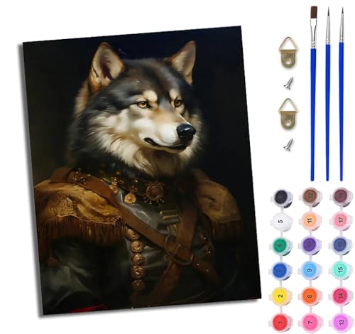 WJWWANG Malen Nach Zahlen ErwachseneVintage Sibirischer Hund DIY Handgemalt Ölgemälde Kit für Anfänger und Erwachsene Mit 3-Pinseln und Acrylfarbe Ohne Rahmen 40X50CM von WJWWANG