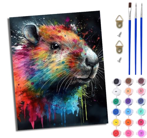 WJWWANG Malen Nach Zahlen ErwachseneWasserschwein im Tintenspritzer-Stil DIY Handgemalt Ölgemälde Kit für Anfänger und Erwachsene Mit 3-Pinseln und Acrylfarbe Ohne Rahmen 40X50CM von WJWWANG