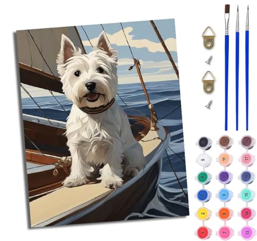 WJWWANG Malen Nach Zahlen ErwachseneWest Highland White Terrier DIY Handgemalt Ölgemälde Kit für Anfänger und Erwachsene Mit 3-Pinseln und Acrylfarbe Ohne Rahmen 40X50CM von WJWWANG