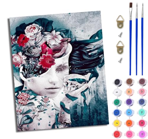 WJWWANG Malen nach Zahlen DIY Handgemalt Ölgemälde Set für Anfänger und Jugendliche Abstrakte Blumen Mädchen Pinsel und Acrylfarbe 40x50 cm ideal als Geschenk oder zur Heimdekoration von WJWWANG