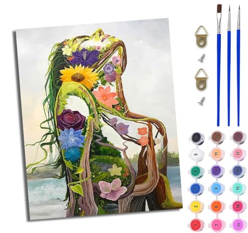WJWWANG Malen nach Zahlen DIY Handgemalt Ölgemälde Set für Anfänger und Jugendliche Abstrakte Natur Frau Pinsel und Acrylfarbe 40x50 cm ideal als Geschenk oder zur Heimdekoration von WJWWANG