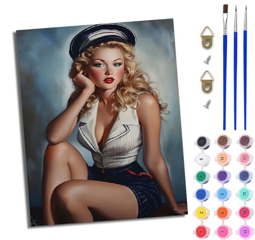WJWWANG Malen nach Zahlen DIY Handgemalt Ölgemälde Set für Anfänger und Jugendliche Amerikanisches Retro-Mädchen Pinsel und Acrylfarbe 40x50 cm Mit Rahmen ideal als Geschenk oder zur Heimdekoration WJWWANG Malen nach Zahlen DIY Handgemalt Ölgemälde Set für Anfänger und Jugendliche Amerikanisches Retro-Mädchen Pinsel und Acrylfarbe 40x50 cm Mit Rahmen ideal als Geschenk oder zur Heimdekoration von WJWWANG