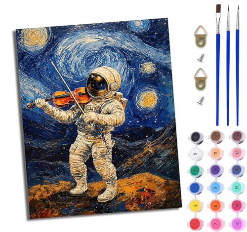 WJWWANG Malen nach Zahlen DIY Handgemalt Ölgemälde Set für Anfänger und Jugendliche Astronaut spielt Geige Pinsel und Acrylfarbe 40x50 cm ideal als Geschenk oder zur Heimdekoration WJWWANG Malen nach Zahlen DIY Handgemalt Ölgemälde Set für Anfänger und Jugendliche Astronaut spielt Geige Pinsel und Acrylfarbe 40x50 cm ideal als Geschenk oder zur Heimdekoration von WJWWANG