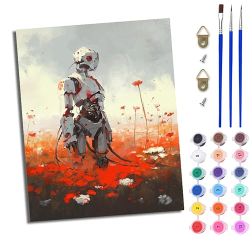 WJWWANG Malen nach Zahlen DIY Handgemalt Ölgemälde Set für Anfänger und Jugendliche Blumenroboter Pinsel und Acrylfarbe 40x50 cm Mit Rahmen ideal als Geschenk oder zur Heimdekoration WJWWANG Malen nach Zahlen DIY Handgemalt Ölgemälde Set für Anfänger und Jugendliche Blumenroboter Pinsel und Acrylfarbe 40x50 cm Mit Rahmen ideal als Geschenk oder zur Heimdekoration von WJWWANG