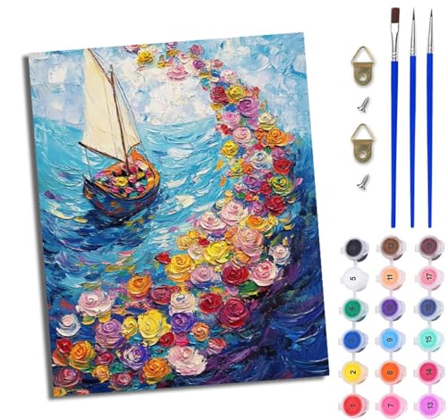 WJWWANG Malen nach Zahlen DIY Handgemalt Ölgemälde Set für Anfänger und Jugendliche Blumensegelboot Pinsel und Acrylfarbe 40x50 cm Mit Rahmen ideal als Geschenk oder zur Heimdekoration WJWWANG Malen nach Zahlen DIY Handgemalt Ölgemälde Set für Anfänger und Jugendliche Blumensegelboot Pinsel und Acrylfarbe 40x50 cm Mit Rahmen ideal als Geschenk oder zur Heimdekoration von WJWWANG