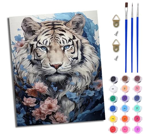 WJWWANG Malen nach Zahlen DIY Handgemalt Ölgemälde Set für Anfänger und Jugendliche Blumentigerblick Pinsel und Acrylfarbe 40x50 cm ideal als Geschenk oder zur Heimdekoration von WJWWANG