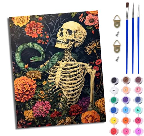WJWWANG Malen nach Zahlen DIY Handgemalt Ölgemälde Set für Anfänger und Jugendliche Blumiges Skelett Pinsel und Acrylfarbe 40x50 cm Mit Rahmen ideal als Geschenk oder zur Heimdekoration WJWWANG Malen nach Zahlen DIY Handgemalt Ölgemälde Set für Anfänger und Jugendliche Blumiges Skelett Pinsel und Acrylfarbe 40x50 cm Mit Rahmen ideal als Geschenk oder zur Heimdekoration von WJWWANG