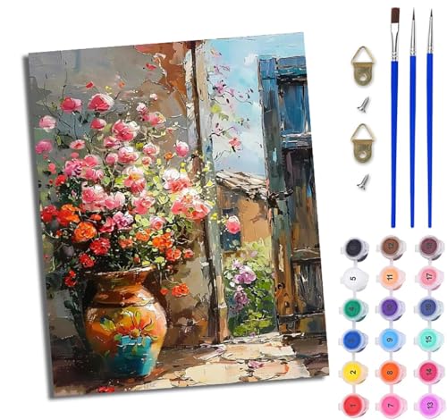 WJWWANG Malen nach Zahlen DIY Handgemalt Ölgemälde Set für Anfänger und Jugendliche Bunte Blumen in der Vase Pinsel und Acrylfarbe 40x50 cm ideal als Geschenk oder zur Heimdekoration WJWWANG Malen nach Zahlen DIY Handgemalt Ölgemälde Set für Anfänger und Jugendliche Bunte Blumen in der Vase Pinsel und Acrylfarbe 40x50 cm ideal als Geschenk oder zur Heimdekoration von WJWWANG