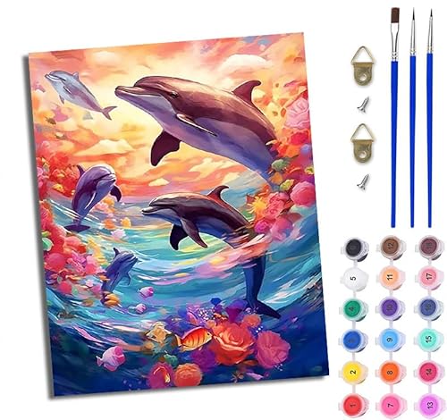 WJWWANG Malen nach Zahlen DIY Handgemalt Ölgemälde Set für Anfänger und Jugendliche Delphin Fantasie Blumen Pinsel und Acrylfarbe 40x50 cm ideal als Geschenk oder zur Heimdekoration WJWWANG Malen nach Zahlen DIY Handgemalt Ölgemälde Set für Anfänger und Jugendliche Delphin Fantasie Blumen Pinsel und Acrylfarbe 40x50 cm ideal als Geschenk oder zur Heimdekoration von WJWWANG