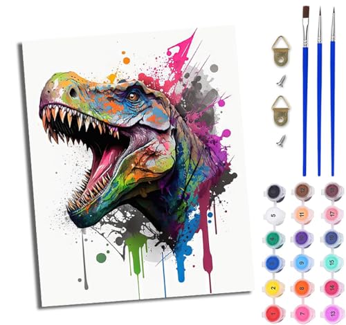 WJWWANG Malen nach Zahlen DIY Handgemalt Ölgemälde Set für Anfänger und Jugendliche Dinosaurierkopf im Inkjet-Stil Pinsel und Acrylfarbe 40x50 cm Mit Rahmen ideal als Geschenk oder zur Heimdekoration WJWWANG Malen nach Zahlen DIY Handgemalt Ölgemälde Set für Anfänger und Jugendliche Dinosaurierkopf im Inkjet-Stil Pinsel und Acrylfarbe 40x50 cm Mit Rahmen ideal als Geschenk oder zur Heimdekoration von WJWWANG