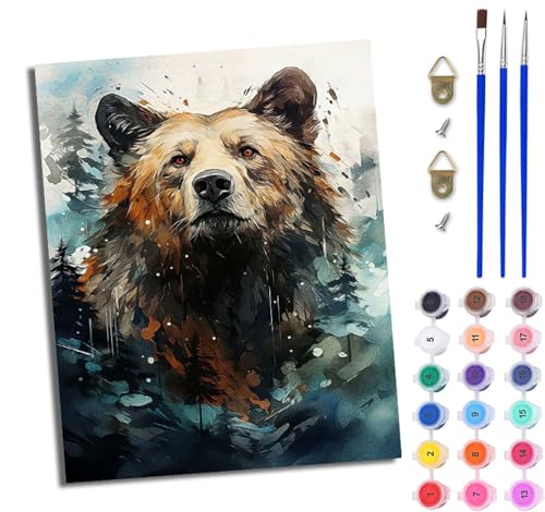 WJWWANG Malen nach Zahlen DIY Handgemalt Ölgemälde Set für Anfänger und Jugendliche Dominierender Braunbär Pinsel und Acrylfarbe 40x50 cm ideal als Geschenk oder zur Heimdekoration von WJWWANG