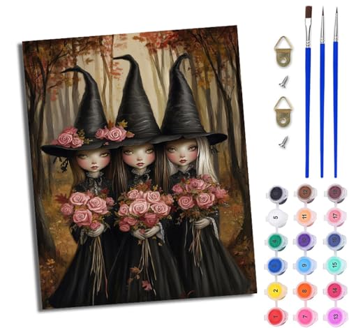 WJWWANG Malen nach Zahlen DIY Handgemalt Ölgemälde Set für Anfänger und Jugendliche Dritte kleine Hexe Pinsel und Acrylfarbe 40x50 cm ideal als Geschenk oder zur Heimdekoration von WJWWANG