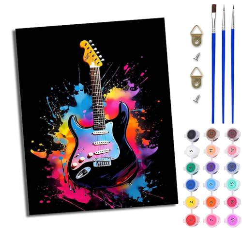 WJWWANG Malen nach Zahlen DIY Handgemalt Ölgemälde Set für Anfänger und Jugendliche E-Gitarre im Inkjet-Stil Pinsel und Acrylfarbe 40x50 cm Mit Rahmen ideal als Geschenk oder zur Heimdekoration WJWWANG Malen nach Zahlen DIY Handgemalt Ölgemälde Set für Anfänger und Jugendliche E-Gitarre im Inkjet-Stil Pinsel und Acrylfarbe 40x50 cm Mit Rahmen ideal als Geschenk oder zur Heimdekoration von WJWWANG