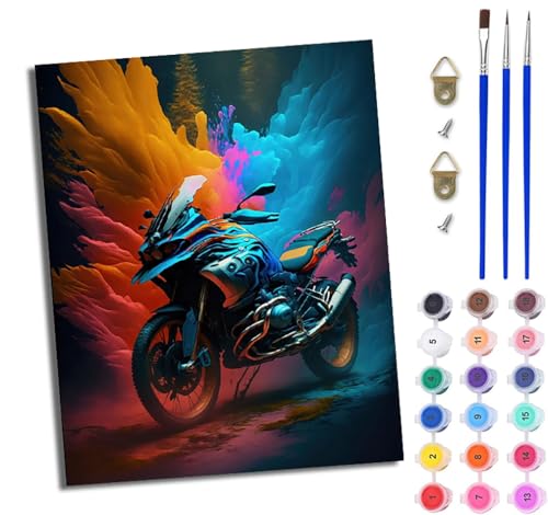WJWWANG Malen nach Zahlen DIY Handgemalt Ölgemälde Set für Anfänger und Jugendliche Farbspritzer Motorrad Pinsel und Acrylfarbe 40x50 cm ideal als Geschenk oder zur Heimdekoration von WJWWANG