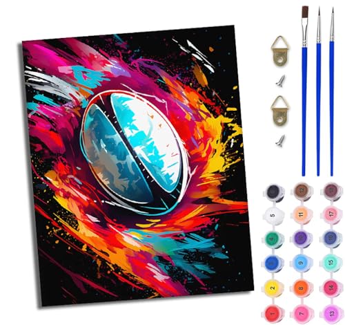 WJWWANG Malen nach Zahlen DIY Handgemalt Ölgemälde Set für Anfänger und Jugendliche Fußball mit Farbtintenstrahldruck Pinsel und Acrylfarbe 40x50 cm ideal als Geschenk oder zur Heimdekoration von WJWWANG