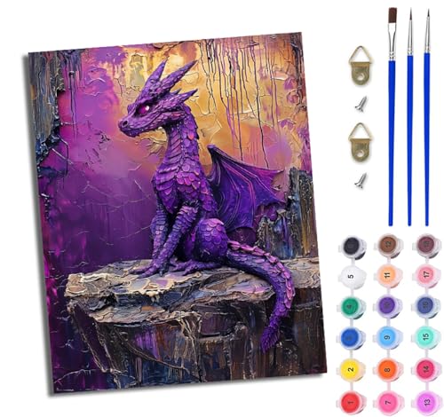 WJWWANG Malen nach Zahlen DIY Handgemalt Ölgemälde Set für Anfänger und Jugendliche Geheimnisvoller und gefährlicher Drache Pinsel und Acrylfarbe 40x50 cm ideal als Geschenk oder zur Heimdekoration von WJWWANG